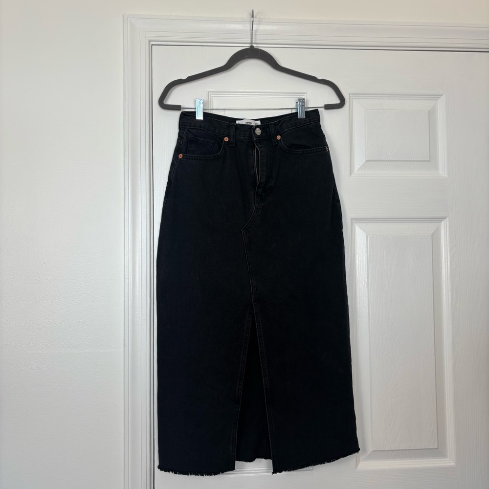 Black Denim Midi MANGO Skirt